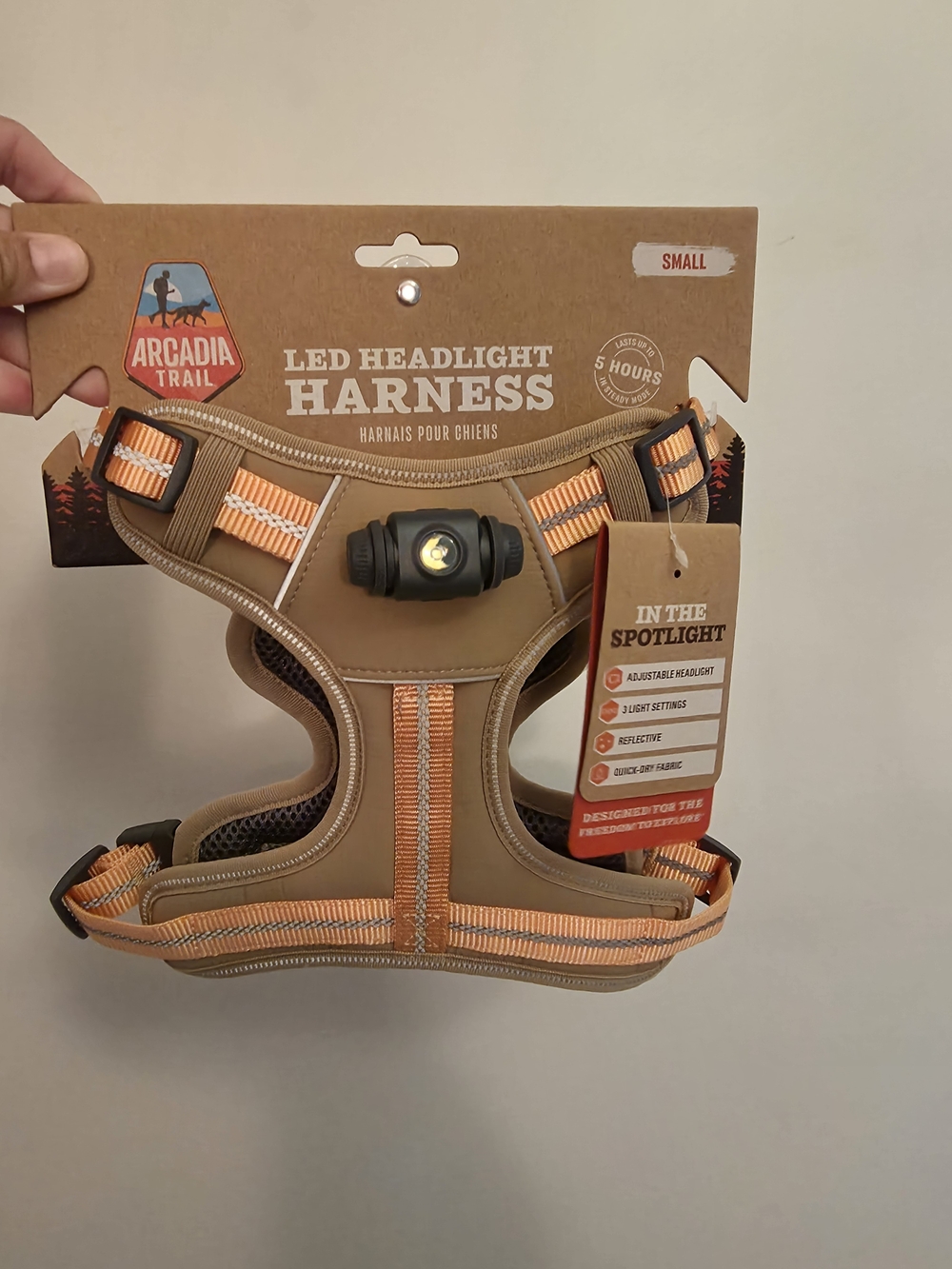 Arcadia Trail LED Headlight Dog Harness - Tan with Orange